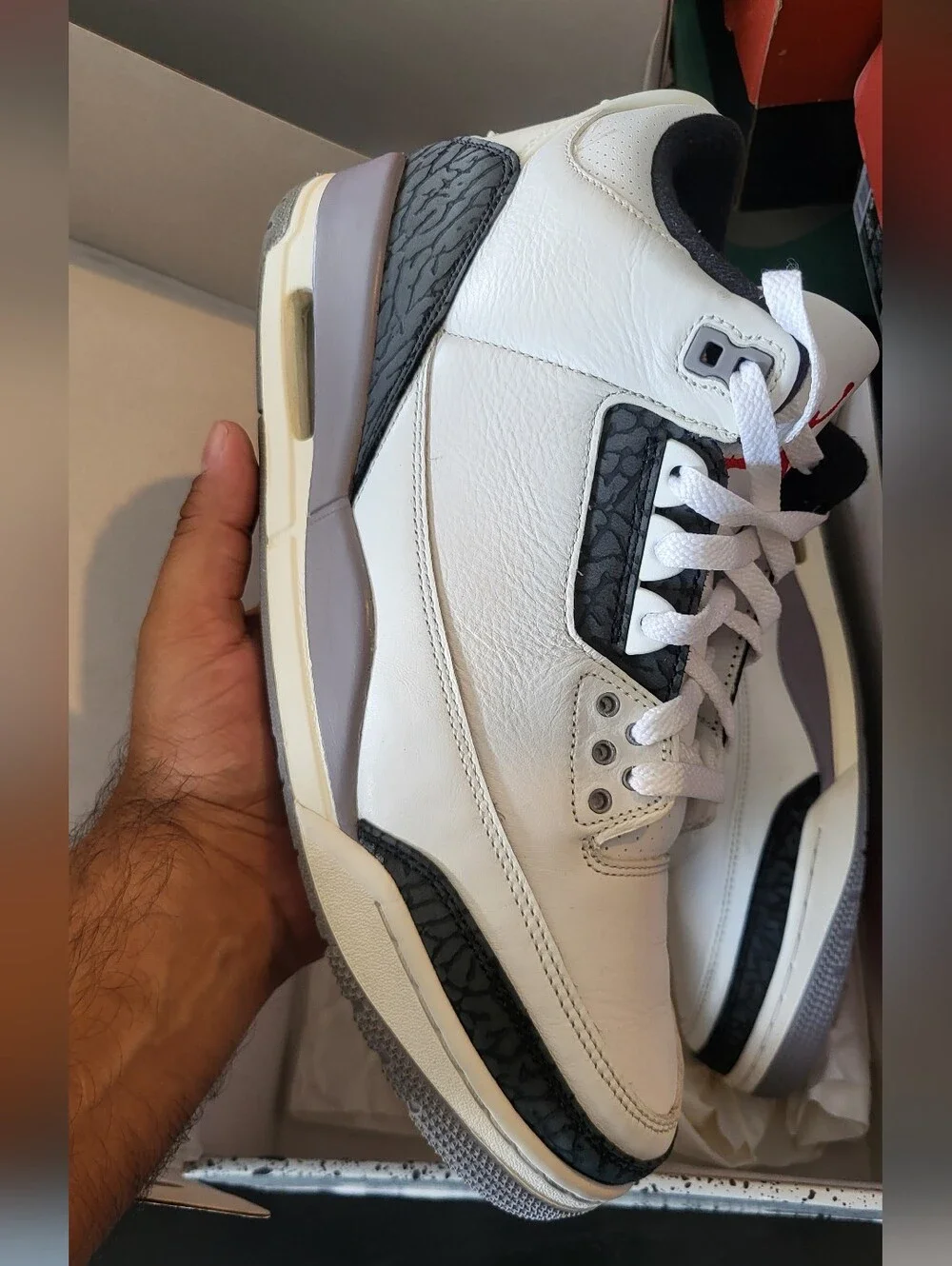 Jordan Retro 3 Sneakers in White, Black and Gray